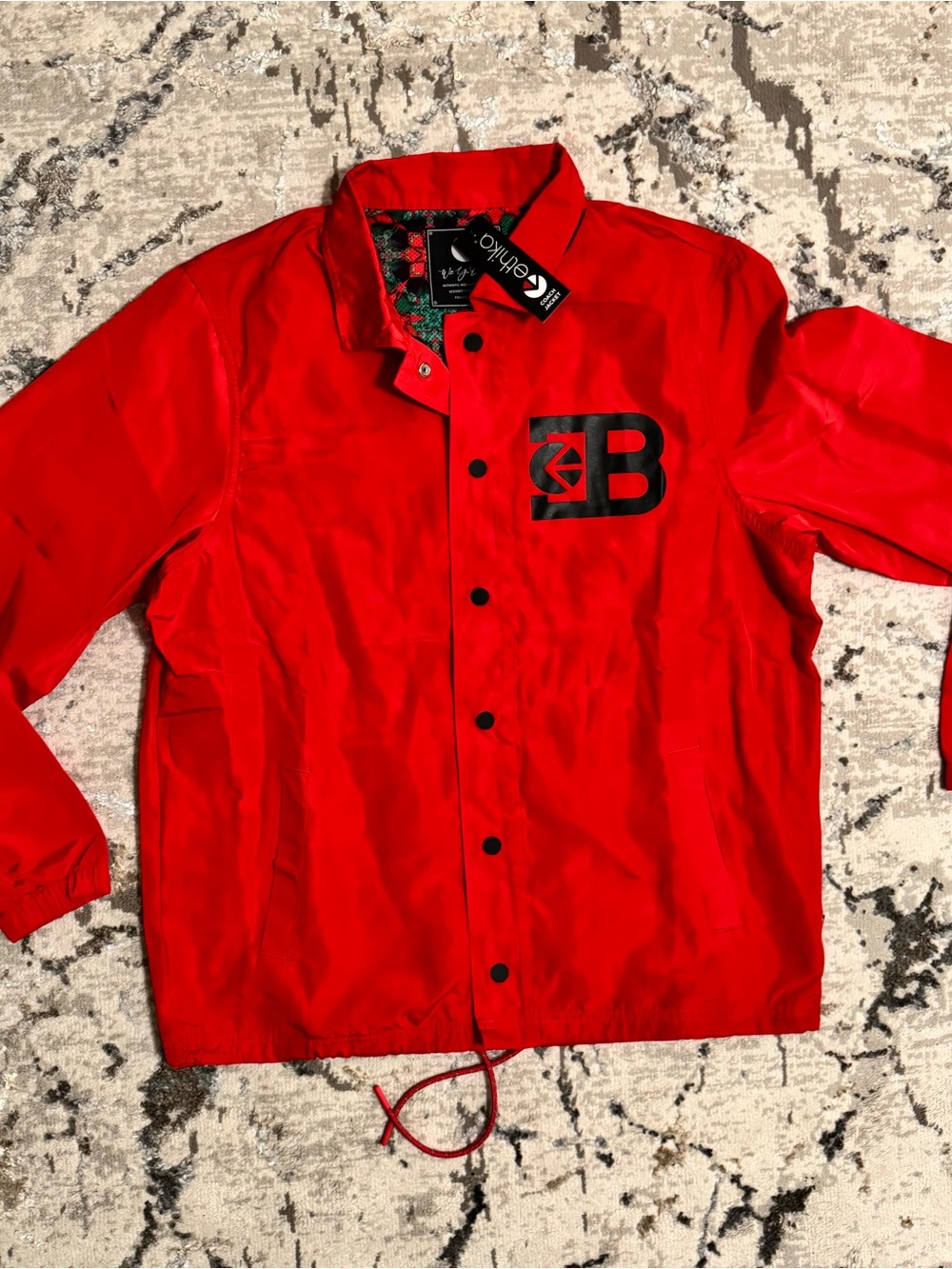 ethika Men’s Red Coach Jacket with Black Logo- Small